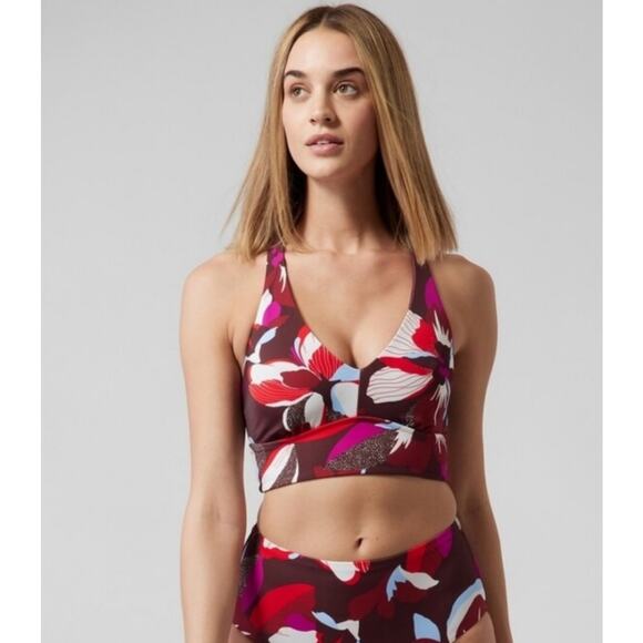 NWT Athleta | Purple / Red / Blue / Cream Floral Plunge Bikini Top | Size XL - Picture 1 of 9